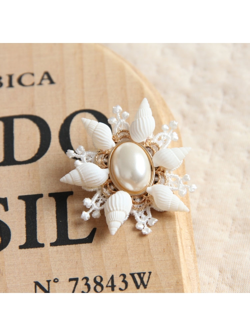Baroque Fashion Retro White Shell Pearl Lace Lolita Lady Small Brooch