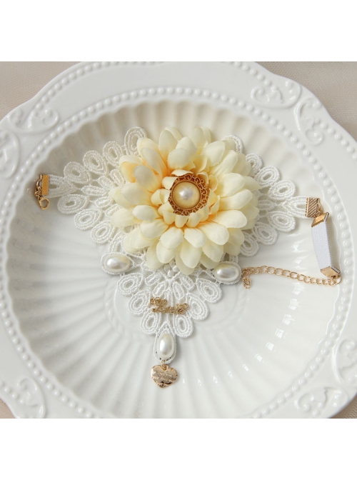 Fashion Retro Bride White Lace Flowers Golden Letters Love Pearl Wide Female Armband