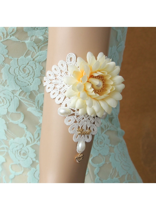 Fashion Retro Bride White Lace Flowers Golden Letters Love Pearl Wide Female Armband