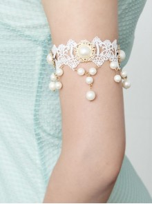 Fashion Baroque Bride Bridesmaid Wedding Dress White Lace Pearl Handmade Retro Female Armband