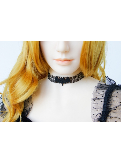 Goth Fashion Halloween Black Bat Gauze Witch Masquerade Retro Female Collar