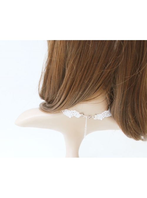 Retro Fashion Baroque White Lace Pearl Pink Rose Female Bride Short Necklace