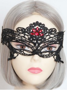 Retro Gothic Exaggerated Fashion Black Lace Ruby Female Masquerade Mask