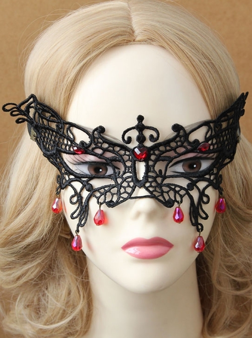 Retro Gothic Fashion Halloween Valentine'S Day Butterfly Black Lace Ruby Sexy Prom Half Face Female Mask