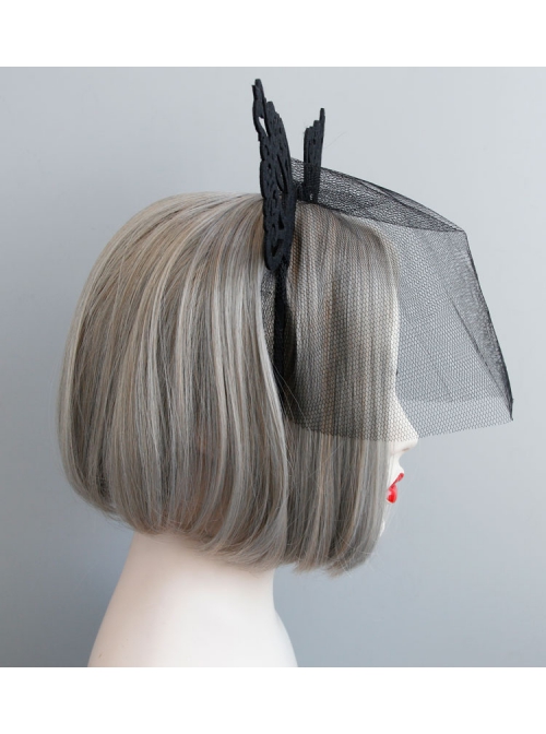 Goth Fashion Retro Black Rabbit Ears Crown Veil Female Halloween Cat Ears Headband