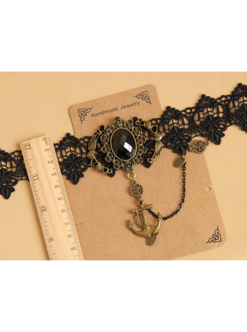 Fashion Retro Gothic Elegant Festive Navy Anchor Black Lace Rose Gemstone Female Choker