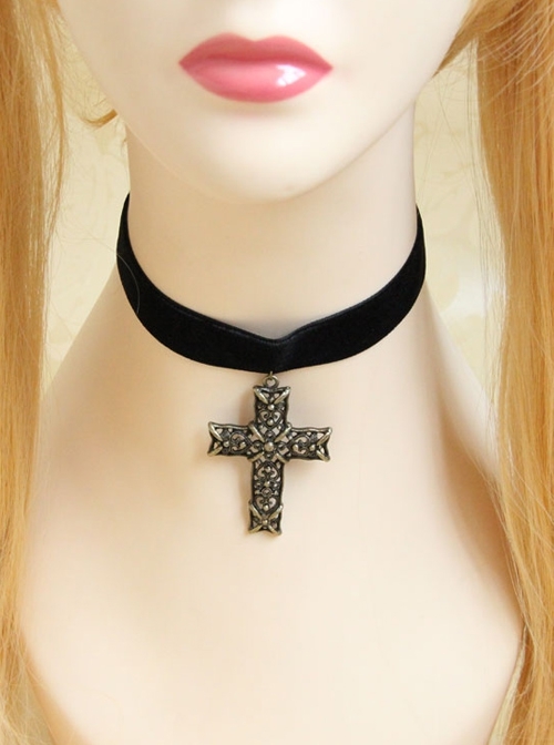 Punk Gothic Fashion Exaggerated Sexy Simple Black Velvet Cross Female Choker