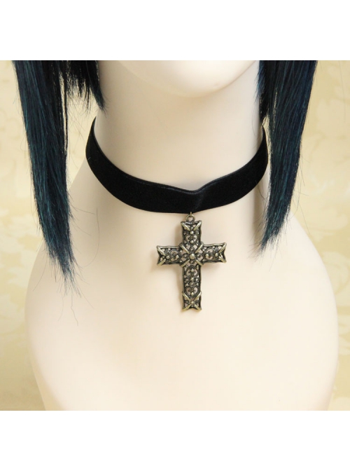 Punk Gothic Fashion Exaggerated Sexy Simple Black Velvet Cross Female Choker
