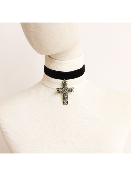 Punk Gothic Fashion Exaggerated Sexy Simple Black Velvet Cross Female Choker