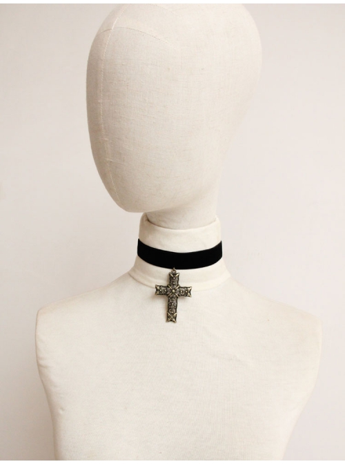 Punk Gothic Fashion Exaggerated Sexy Simple Black Velvet Cross Female Choker