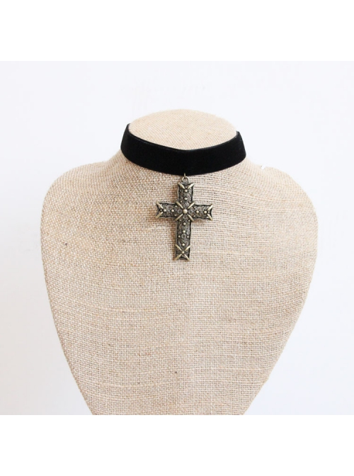 Punk Gothic Fashion Exaggerated Sexy Simple Black Velvet Cross Female Choker