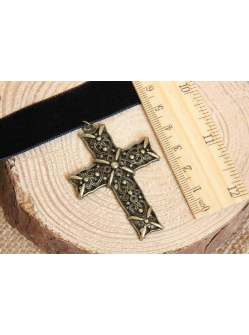 Punk Gothic Fashion Exaggerated Sexy Simple Black Velvet Cross Female Choker