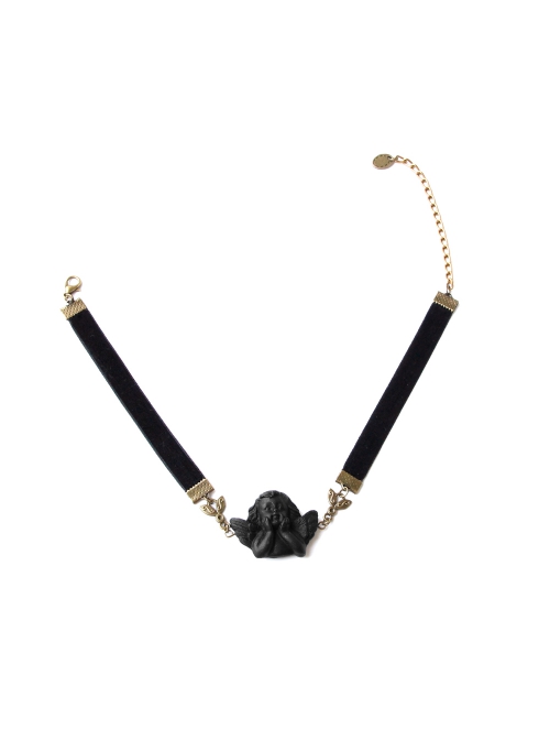 Gothic Retro Fashion Elegant Simple Black Angel Velvet Female Sexy Choker