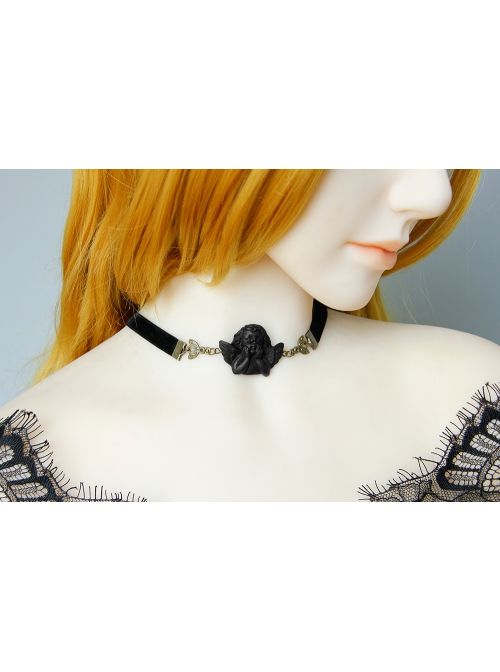 Gothic Retro Fashion Elegant Simple Black Angel Velvet Female Sexy Choker