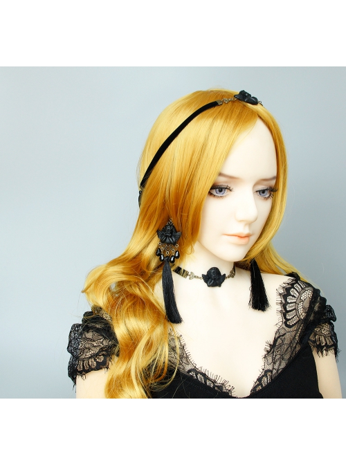 Gothic Retro Fashion Elegant Simple Black Angel Velvet Female Sexy Choker