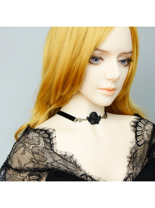 Gothic Retro Fashion Elegant Simple Black Angel Velvet Female Sexy Choker