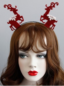 Fashion Personality Retro Christmas Fabric Burgundy Antlers Snowflake Adult Children Headband