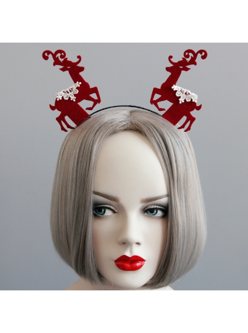 Fashion Personality Retro Christmas Fabric Burgundy Antlers Snowflake Adult Children Headband