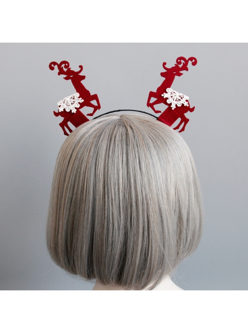 Fashion Personality Retro Christmas Fabric Burgundy Antlers Snowflake Adult Children Headband