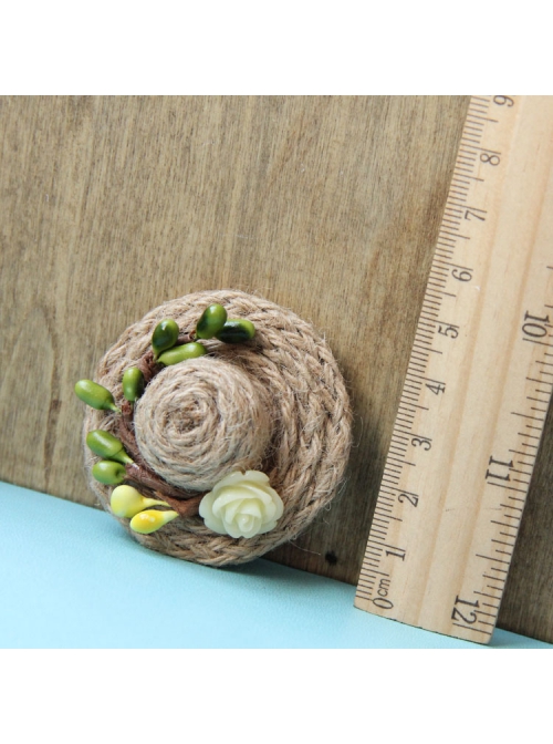 Fashion Casual Female Handmade Personality Cute Little Straw Hat Rose Christmas Retro Brooch