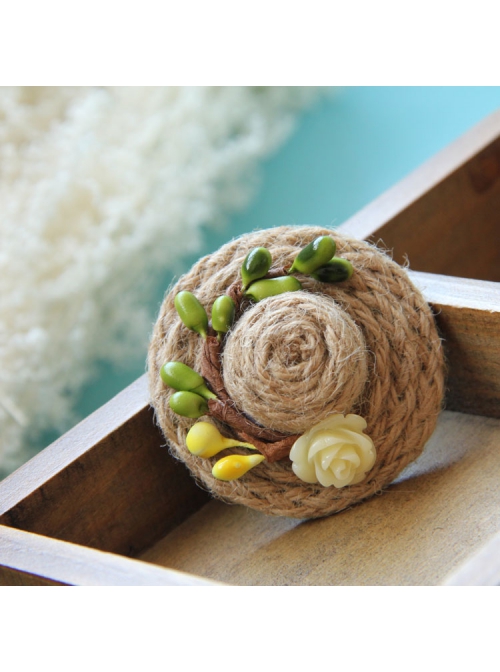 Fashion Casual Female Handmade Personality Cute Little Straw Hat Rose Christmas Retro Brooch