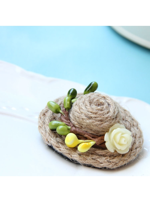 Fashion Casual Female Handmade Personality Cute Little Straw Hat Rose Christmas Retro Brooch