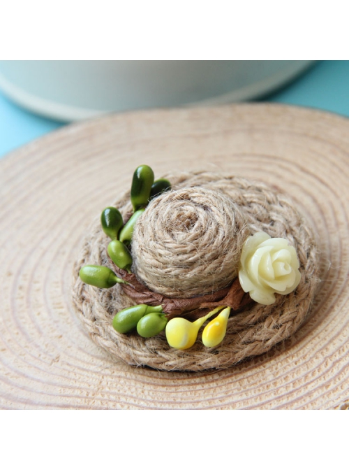 Fashion Casual Female Handmade Personality Cute Little Straw Hat Rose Christmas Retro Brooch