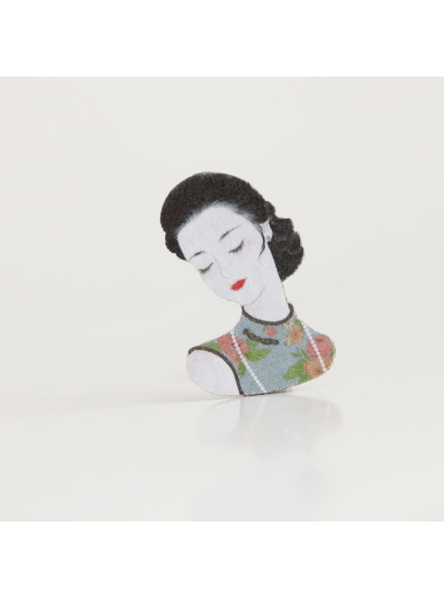 Retro Fashion Elegant Black Hair Beauty Head Pearl Cheongsam Commemorative Brooch