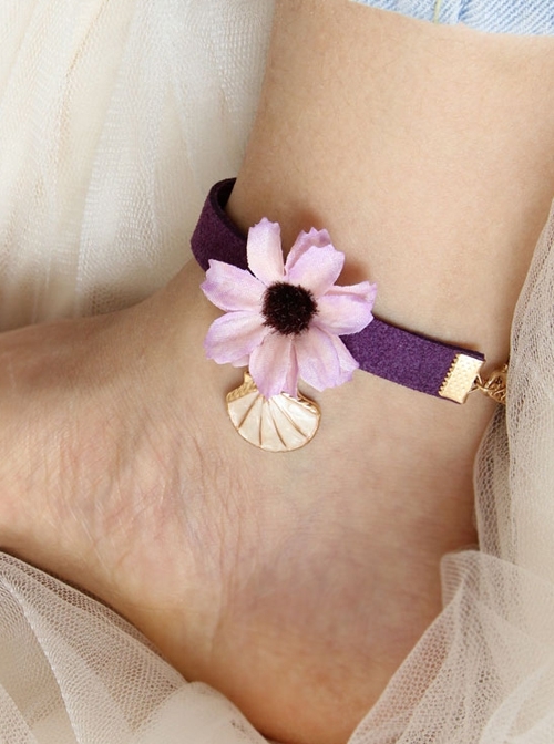 Fashion Retro Elegant Personality Golden Lace Four-Leaf Clover Pendant Wood Chip Female Anklet