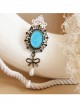 Fashion Retro Palace Bow White Lace Pearl Blue Gemstone Antique Handmade Cloth Female Brooch