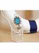 Fashion Retro Palace Bow White Lace Pearl Blue Gemstone Antique Handmade Cloth Female Brooch