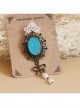Fashion Retro Palace Bow White Lace Pearl Blue Gemstone Antique Handmade Cloth Female Brooch