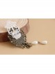 Fashion Retro Palace Bow White Lace Pearl Blue Gemstone Antique Handmade Cloth Female Brooch