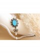 Fashion Retro Palace Bow White Lace Pearl Blue Gemstone Antique Handmade Cloth Female Brooch