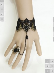 Fashion Sexy Vampire Black Lace Pearl Gothic Retro Female With Ring Bracelet
