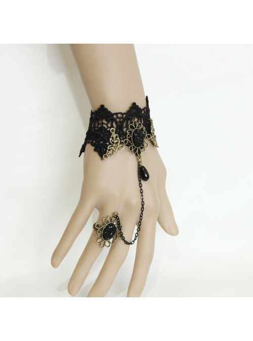 Fashion Sexy Vampire Black Lace Pearl Gothic Retro Female With Ring Bracelet
