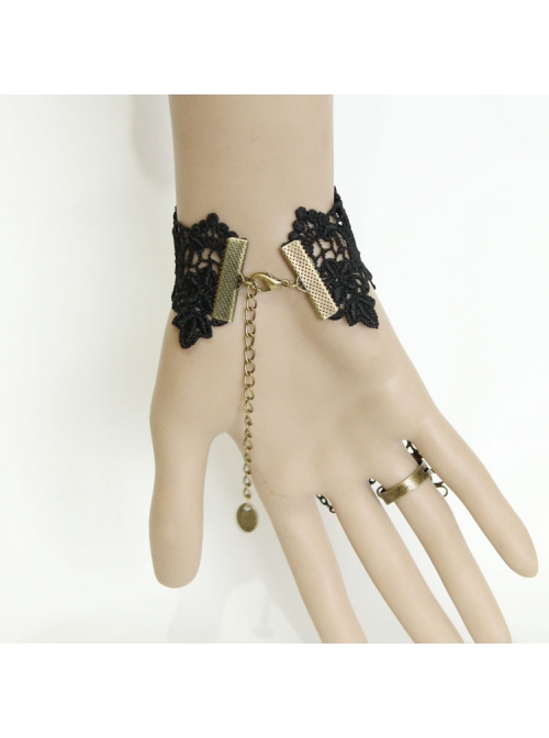 Fashion Sexy Vampire Black Lace Pearl Gothic Retro Female With Ring Bracelet