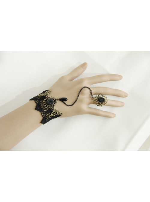 Fashion Sexy Vampire Black Lace Pearl Gothic Retro Female With Ring Bracelet