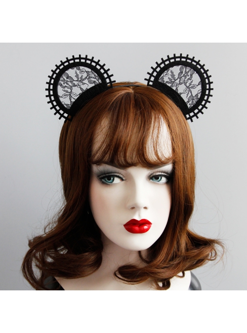 Gothic Retro Personality Masquerade Fashion Black Lace Gear Cat Ears Female Hair Band