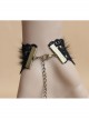 Gothic Fashion Retro Elegant Prom Black Lace Pearl Fox Hair Female Bracelet With Ring One Chain