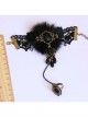 Gothic Fashion Retro Elegant Prom Black Lace Pearl Fox Hair Female Bracelet With Ring One Chain