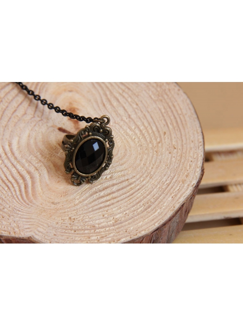 Gothic Fashion Retro Elegant Prom Black Lace Pearl Fox Hair Female Bracelet With Ring One Chain