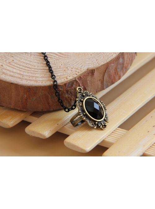 Gothic Fashion Retro Elegant Prom Black Lace Pearl Fox Hair Female Bracelet With Ring One Chain