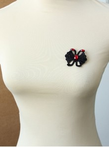 Fashion Gothic Black Fabric Flower Ruby Handmade Retro Male Female Brooch