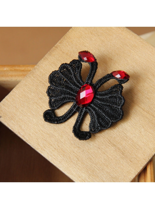 Fashion Gothic Black Fabric Flower Ruby Handmade Retro Male Female Brooch