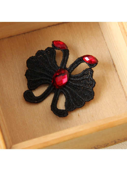 Fashion Gothic Black Fabric Flower Ruby Handmade Retro Male Female Brooch