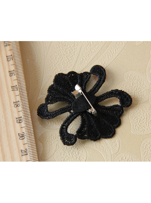 Fashion Gothic Black Fabric Flower Ruby Handmade Retro Male Female Brooch