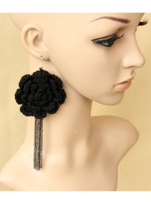Gothic Retro Fashion Personality Exaggerated Black Big Flower Exaggerated Tassel Female Earrings