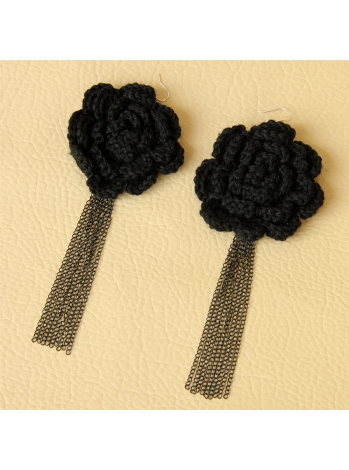 Gothic Retro Fashion Personality Exaggerated Black Big Flower Exaggerated Tassel Female Earrings