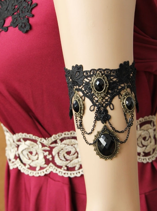 Palace Fashion Sexy Black Lace Drill Tassel Retro Bride Married Female Armband